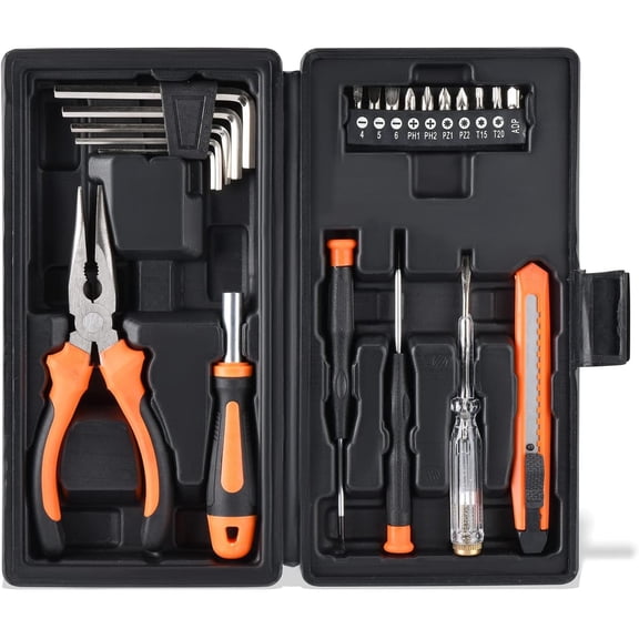 22-Piece Small Tool Kit with Toolbox - Essential Household Tool Set for Home Repair, DIY Projects, Garage & College Dorm, Includes Pliers, Screwdrivers & Portable Storage Case