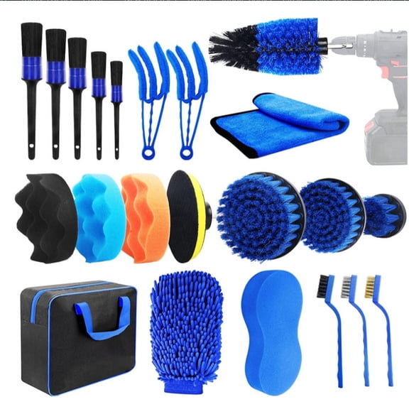 22-Piece Ultimate Car Cleaning Kit, Time-Saving Detailing Brush Set for Interior, Exterior, Wheels & Tires with Drill Brush Attachments, Professional-Grade Car Wash Tools in Bag