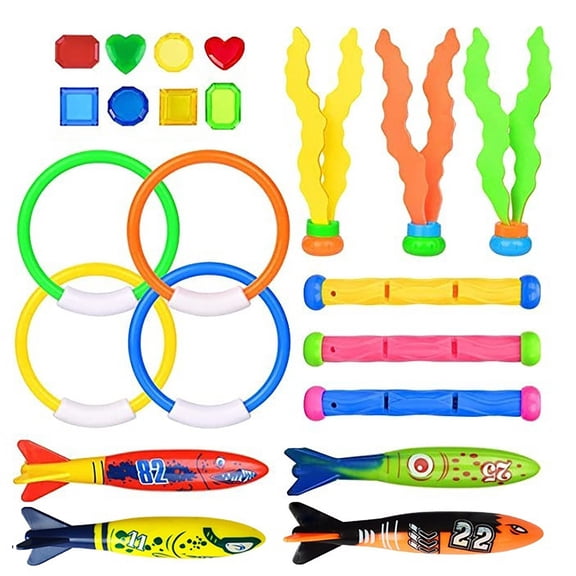 22 Piece Underwater Diving Toys Set For Kids Pool Swimming Training Colorful Sink Rings Ocean Animal Figures Summer Fun