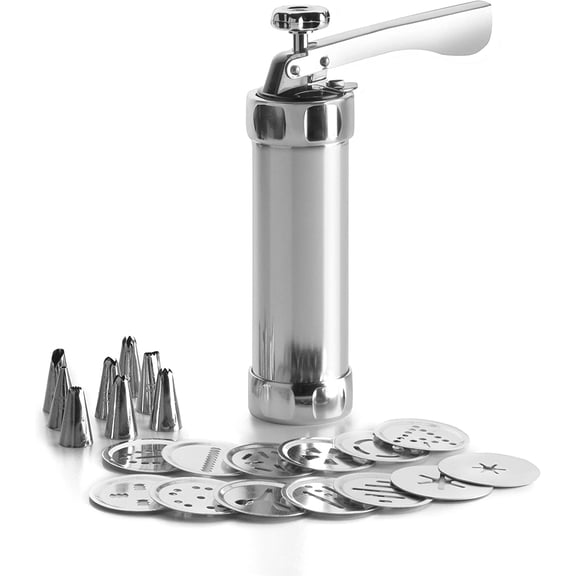 22 Pieces Aluminium Cookie Gun Set Silver 32 x 22 x 8 cm