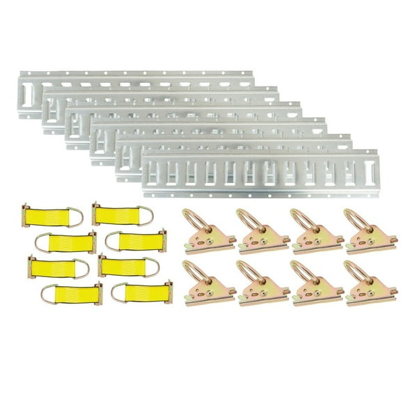 22 Pieces E-Track Tie Down Kit - 6 Galvanized Horizontal 5' E Track Rails, 8 D Rings, 8 Rope Tie Offs - Heavy Duty E Track Accessories for Enclosed Trailers & Vans