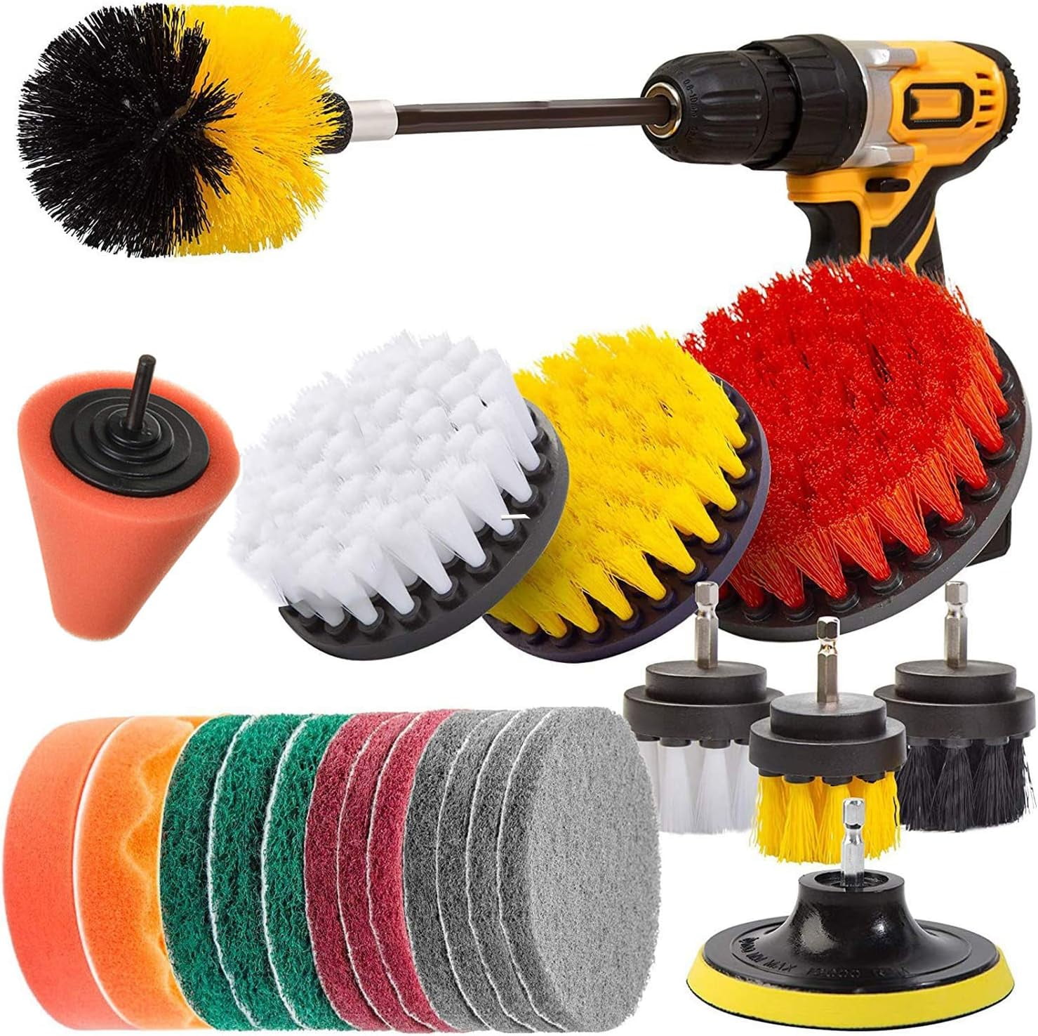 22 Pieces Electric Drill Cleaning Brush Attachment, Drill Brush Kit with Scouring Pads and