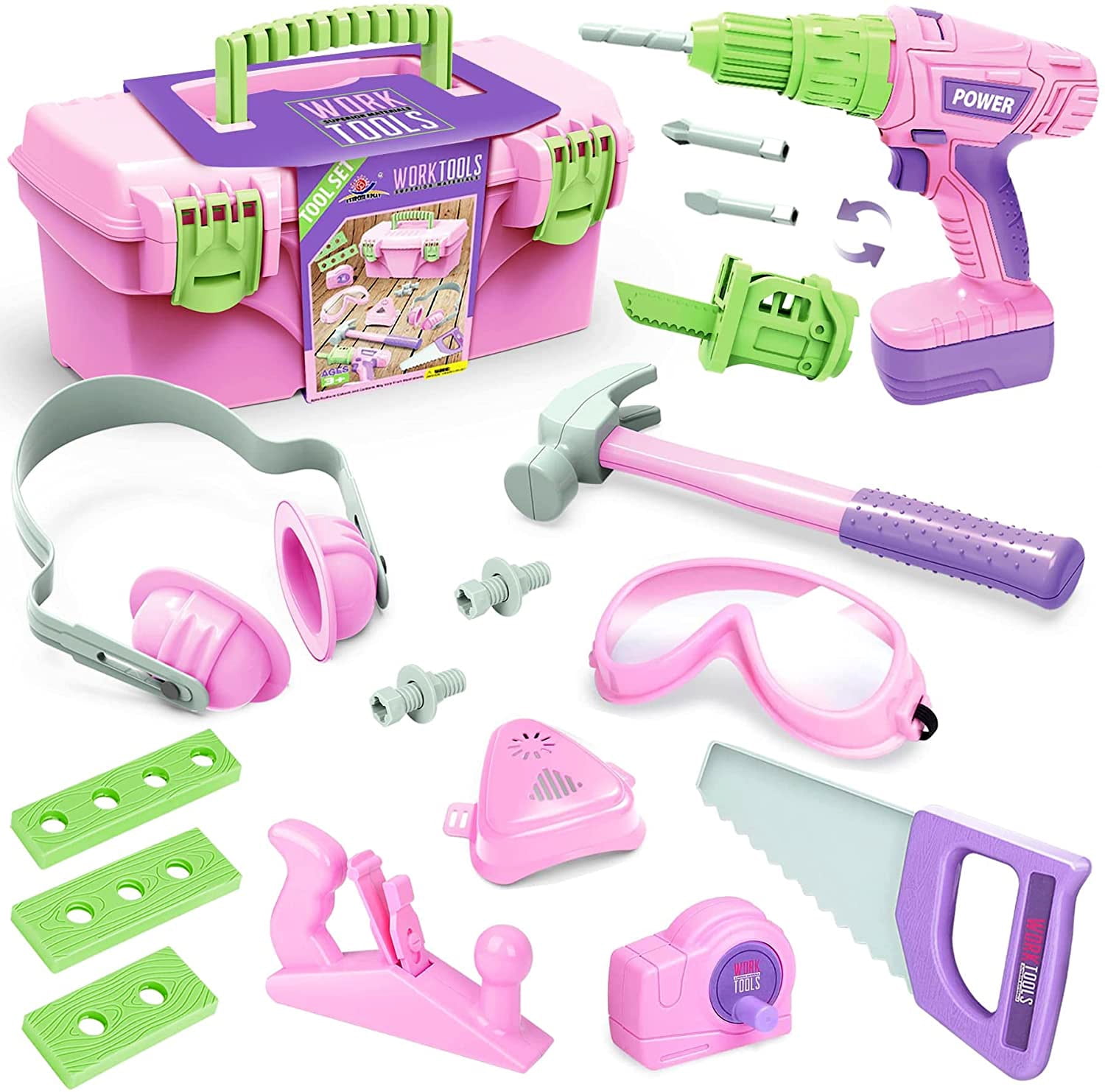 22 Pieces Kids Tool Set, Pretend Play Construction Toddler Tool Set