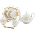 thumbnail image 1 of 22-Pieces Porcelain Tea Set, Cups& Saucer Service for 6, with Spoons,Teapot,Sugar Bowl,Creamer Pitcher and Golden Metal Rack,China Tea Gift Sets for Home&Party, 1 of 6