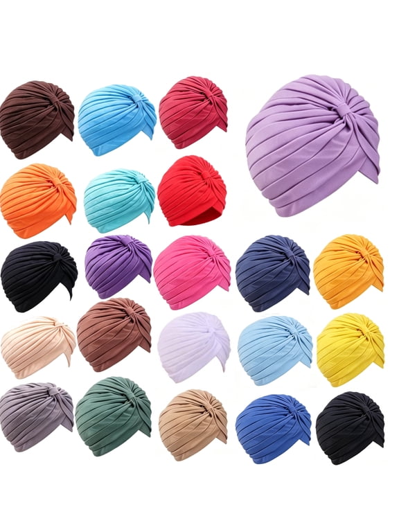 22 Pieces Stretch Turbans Chemo Head Wrap Cancer Head Beanie Twisted Turban Cap Cover Hats for Women