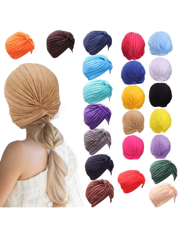 22 Pieces Stretchy Turban Hats for Women Soft Pre Tied Knot Chemo Turban Head Wraps for Women Sleep Hats