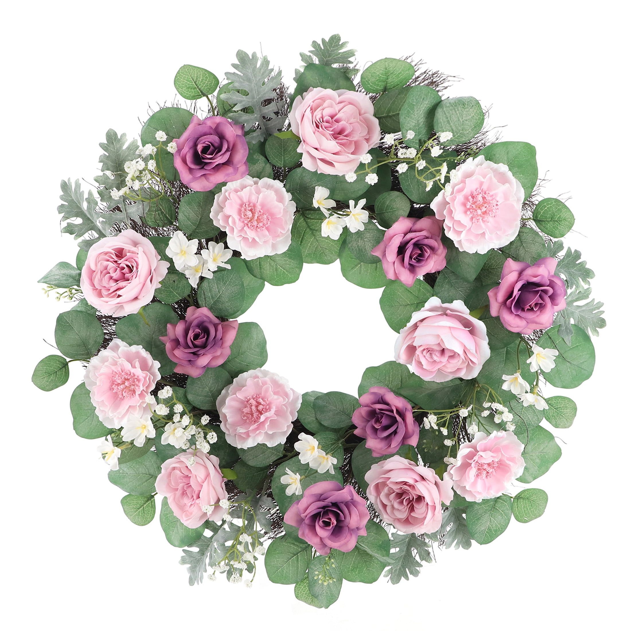 22" Pink and Purple Rose & Peony Artificial Spring Wreath