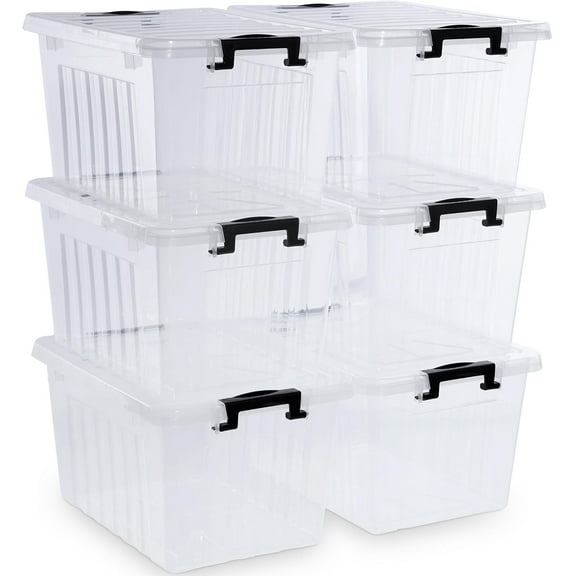 22 QT Clear Plastic Storage Bins with Lids Stackable and Nestable Storage Boxes with Lids Large Plastic Storage Containers for Garage, Closet, Kitchen, 6 Packs