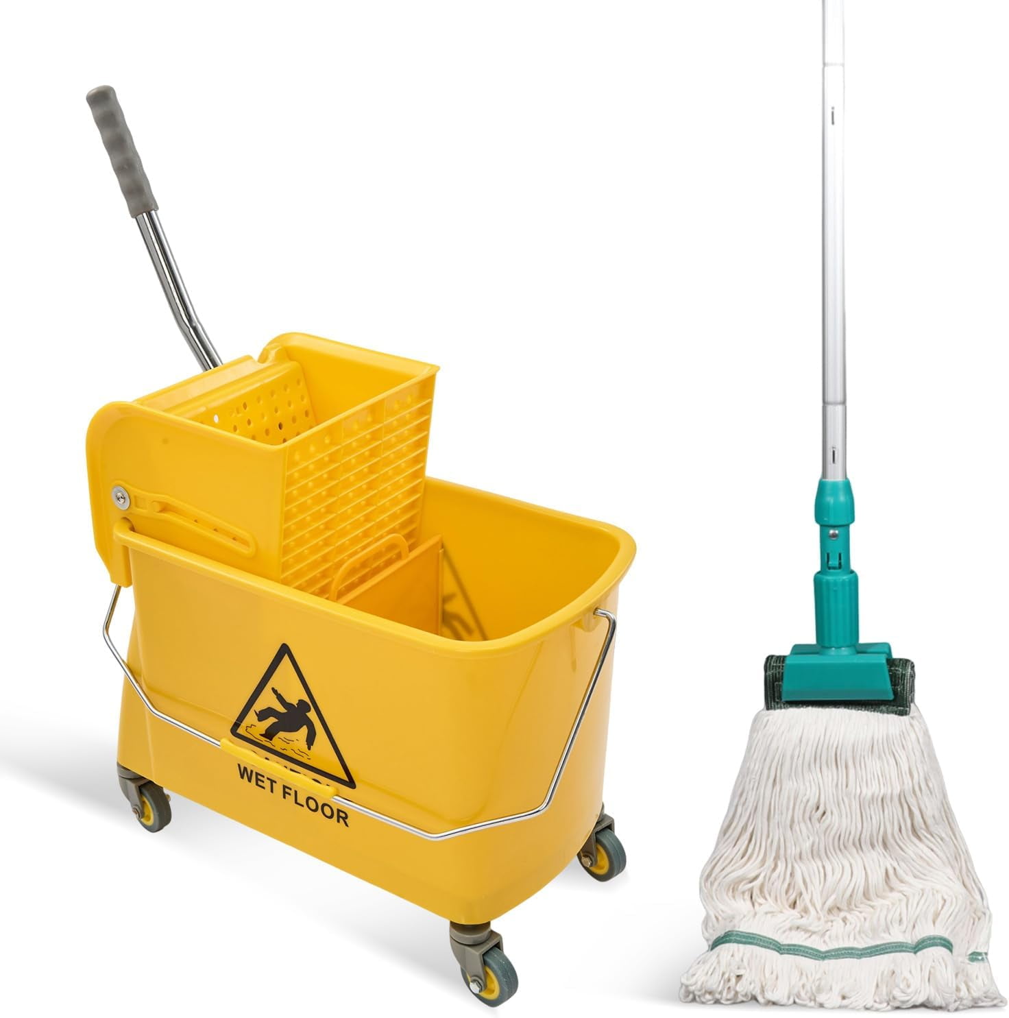22 Qt (5.5 Gallon) Mop Bucket with Wringer for Floor Cleaning, Handle ...