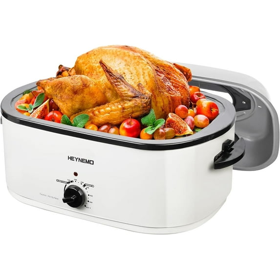 22 Quart Electric Roaster Oven with Visible & Self-Basting Lid, Large Turkey Roaster with Defrost Warm Function, Adjustable Temperature, Removable Pan Rack, Stainless Steel