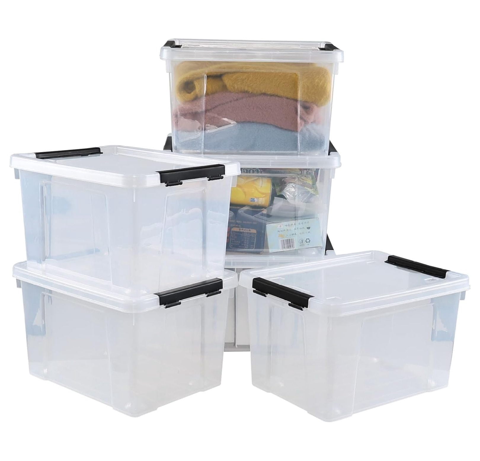 22 Quart Latching Storage Container Bin with Wheels, 6 Packs Plastic ...