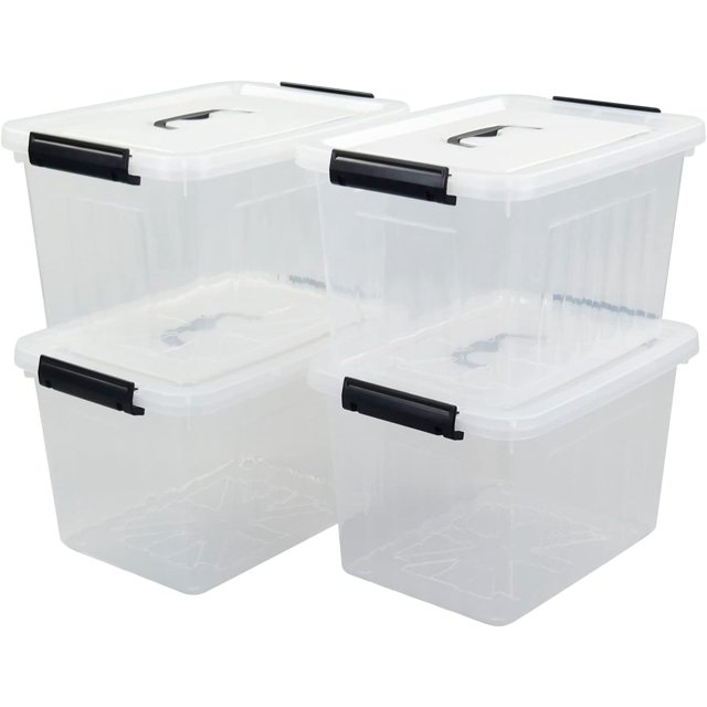 22 Quart Plastic Clear Storage Bins, Lidded Storage Boxes Set of 4