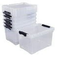 22 Quart Plastic Storage Box with Lid, Black Latching Bins, 6 Packs