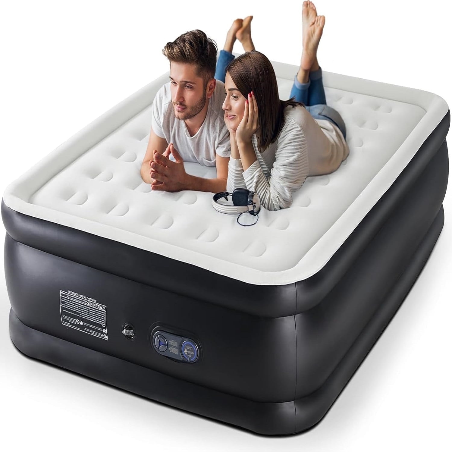 TINKLE WELL 22" Queen Size Air Mattress with Built-in Pump Waterproof Inflatable Bed Portable Blow-Up Airbed for Home Camping and Guest Use