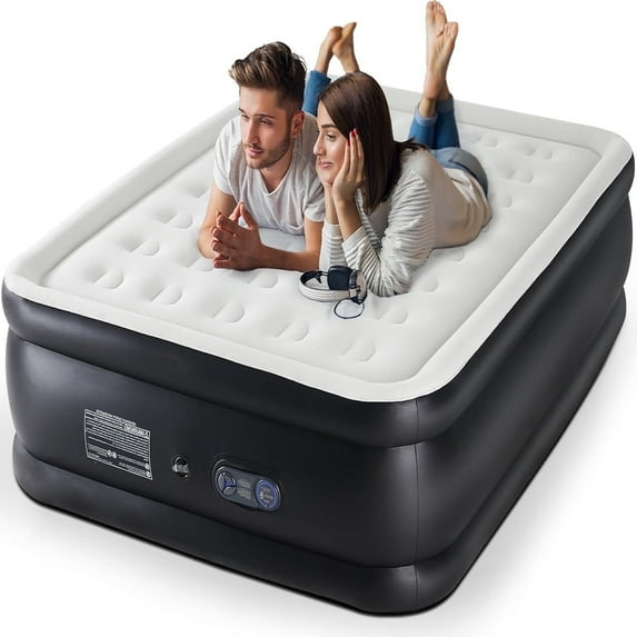 TINKLE WELL 22" Queen Size Air Mattress with Built-in Pump Waterproof Inflatable Bed Portable Blow-Up Airbed for Home Camping and Guest Use