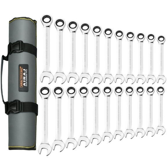 AIRAJ Ratcheting Wrench, 22-Piece 72 Teeth Ratchet Wrench Chrome Vanadium Steel with Roll up Pouch