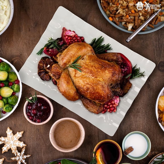 22" Rectangular Melamine Scalloped Serving Platter - White