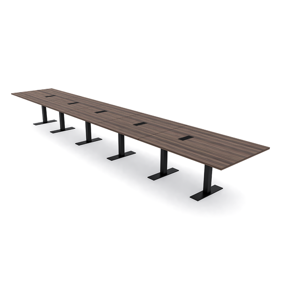 22' Rectangular Modular Boardroom Table With Metal T-Bases Power Units