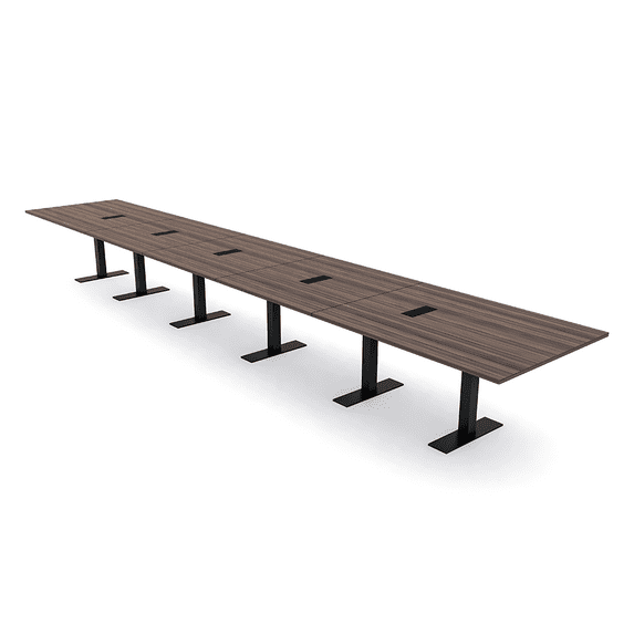 22' Rectangular Modular Boardroom Table With Metal T-Bases Power Units