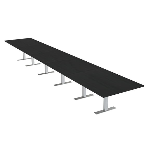 22' Rectangular Modular Boardroom Table With Metal T-Bases Power Units