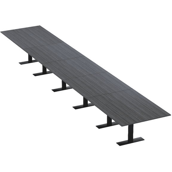 22' Rectangular Modular Boardroom Table With Metal T-Bases Power Units