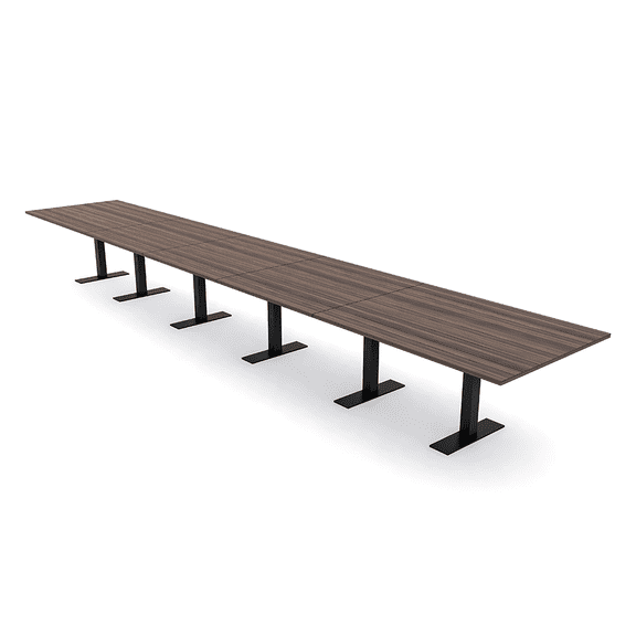 22' Rectangular Modular Boardroom Table With Metal T-Bases Power Units