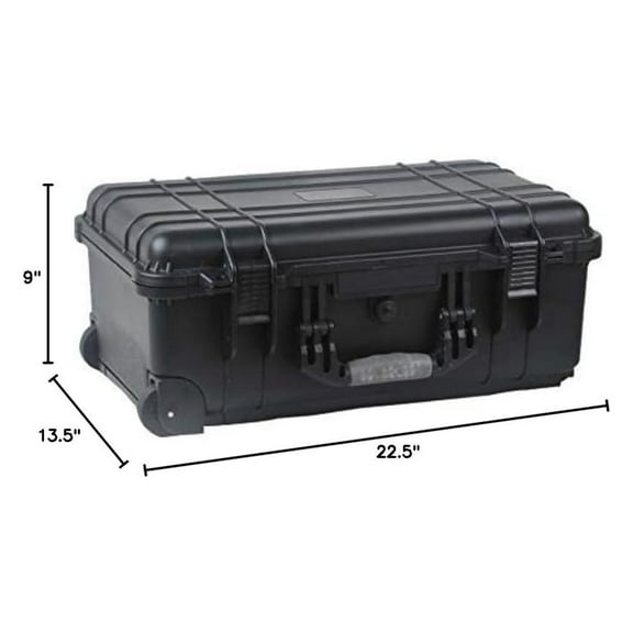 22" Rolling Weatherproof Equipment Case with Telescopic handle made of Polypropylene Plastic, Black with Foam Insert, 22" X 13.5" X 9" (NOTE Internal Dimensions: 19.75"11"7.6")