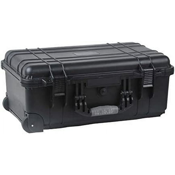 22" Rolling Weatherproof Equipment Case with Telescopic handle made of Polypropylene Plastic, Black with Foam Insert, 22" X 13.5" X 9" (NOTE Internal Dimensions: 19.75"11"7.6")