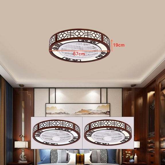 22" Round Ceiling Fan Light Flush Mount LED Low Profile Chandelier With Remote 64W