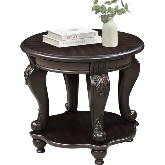 22'' Round End Table | Ideal for Living Room Sofa and Narrow Spaces | Crafted from Solid Rubber Wood and Veneers | Heat-Resistant and Easy to Assemble