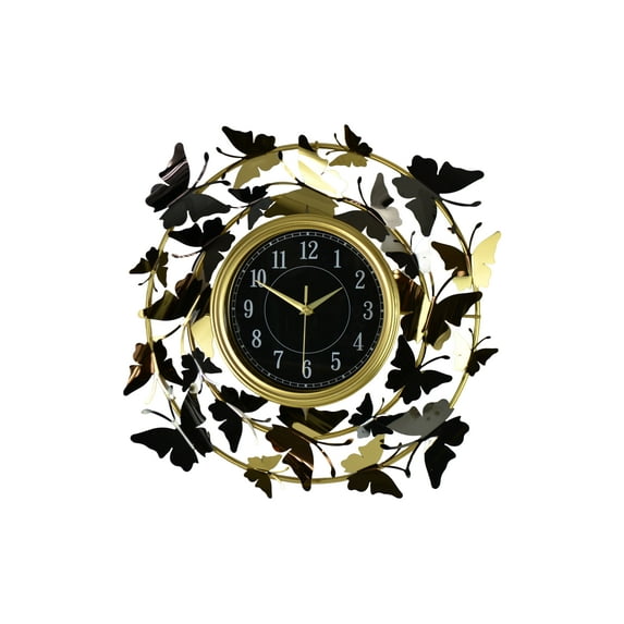 22" Round Gold and Silver Butterfly Wall Clock