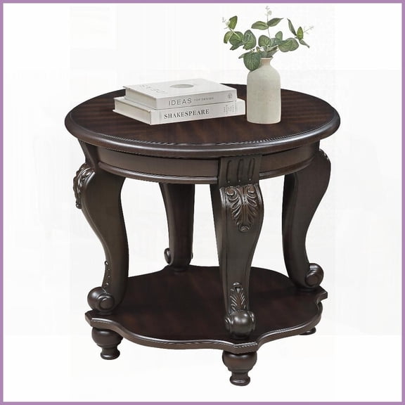 22'' Round Two-Tone Coffee Table for Living Room, Solid Rubber Wood Legs, Heat-Resistant Shelf, Easy Assembly