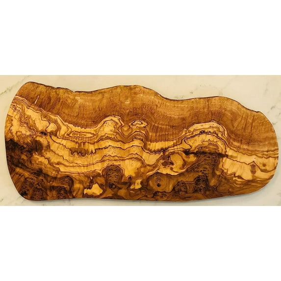 22" Rustic Handmade Bark Edge Olive Wood Charcuterie Board- For Cutting, Chopping, Serving Cheese, Meat, Fruit. - In Sm 12, Med 16, Lg 20, XL+ 24 (XL- 22 x 7-10 x 0.8 inch)
