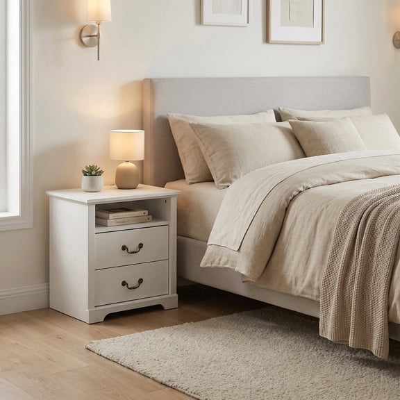 22" Rustic Nightstand Bedside Table with 2 Drawers & Open Shelf, Engineered Wood Storage Cabinet, Multi-Color Options