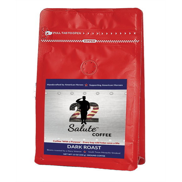 22 Salute Coffee Texas Mesquite Smoked, Dark Roast, Specialty Arabica Coffee, 12oz bag, Ground