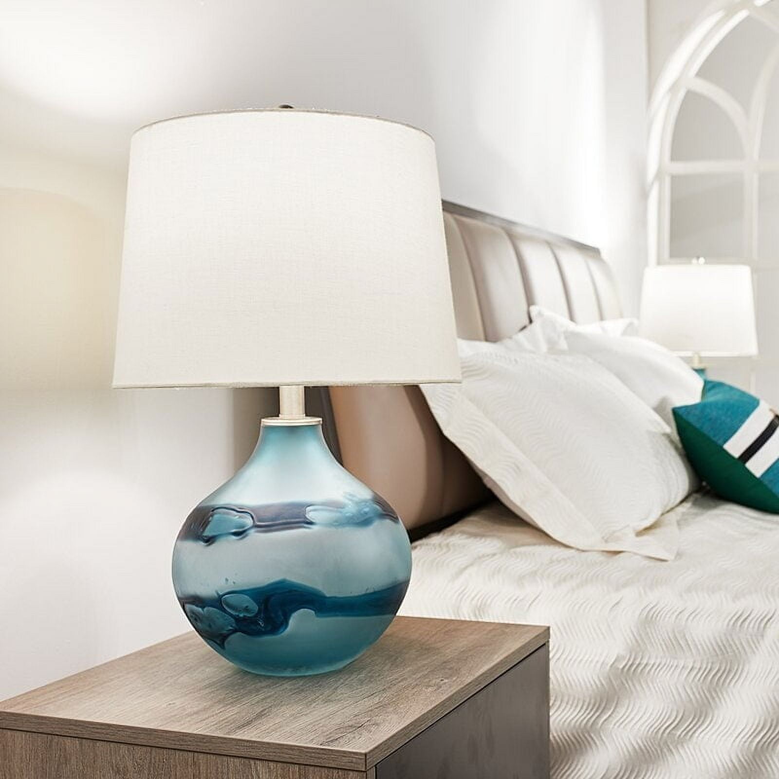 22" Sea Blue Glass Table Lamp Set with White Shade
