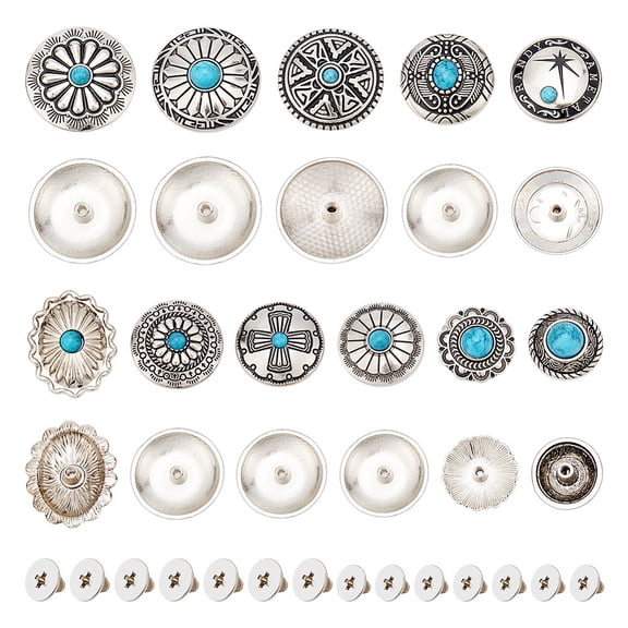 22 Sets 11 Styles Metal Sunflower Buttons Turquoise Metal Buckle Leather Decorative Flower Decorative Buckle Screw Back Buttons for DIY Craft