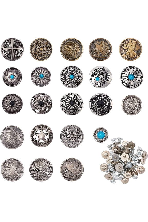 22 Sets Alloy Craft Solid Screw Rivet with Imitation Turquoise or Iron DIY Leather Craft Nail Flat Round Mixed Color 30x9.5mm Hole: 2.5mm for DIY