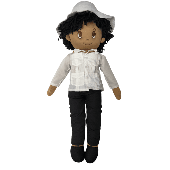 22" Sophie Decorative Rag Doll - Black Pants White Shirt, Hat and Necklace