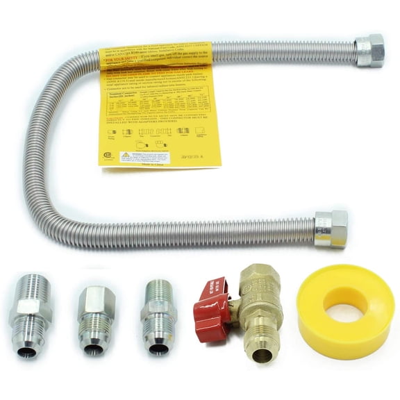 22" Stainless Steel Flexible Gas Line 1/2" Flare with Brass Ball Control Valve with Coupling Assembly Kit, Compatible for Mr Heater F271239, For Wall Heater, Fireplace, Gas Stove