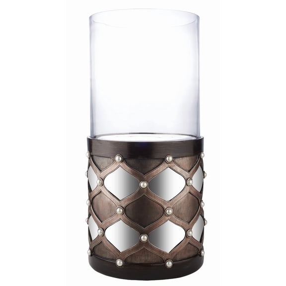 22" Tall Candleholder with Hurricane Glass, Arabesque Mirror Design