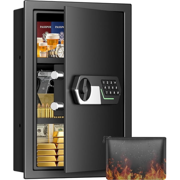 22'' Tall Fireproof Wall Safes Between the Studs, Fire In Wall Safe with Digital Keypad, 2 Removable Shelves and Fireproof Bag, Anti- Safe for , , , Documents