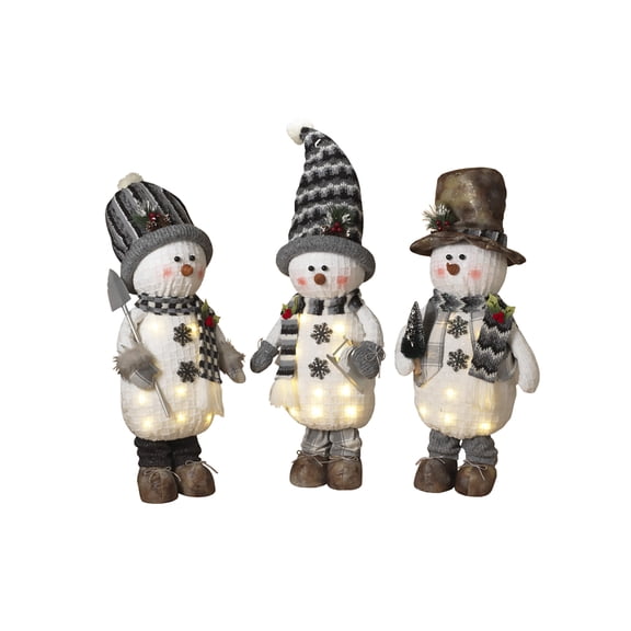 22" Tall Lighted Christmas Snowman Holiday Figurine 3 Pc Assorted Set