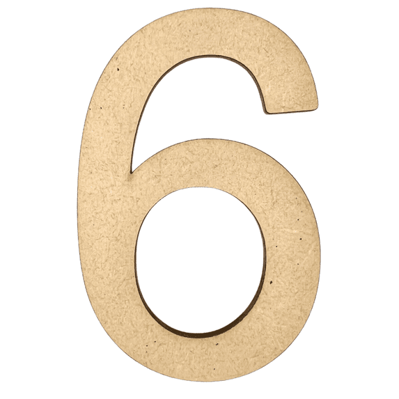 22" Tall MDF Number 6 | 1/8" Thick | Krafty Supply Letters | Arial | Wooden Letter