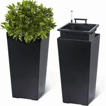 22" Tall Planter Set of 2,Heavy Duty Tall Planter,High Front Porch Planter Pots with Drainage Holes＆Water Level Monitor＆Inner Bucket, Automatic Watering,Indoor/Outdoor,Black