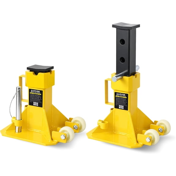 22 Ton Heavy Duty Pin Type Jack Stands with Casters 1 Pair Adjustable 13.8-19.7 In Wide Base Truck Support Stands