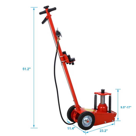 22 Ton Hydraulic Floor Jack Air-Operated Axle Bottle Jack with (4) Extension Saddle Set Built-in Wheels, Red,