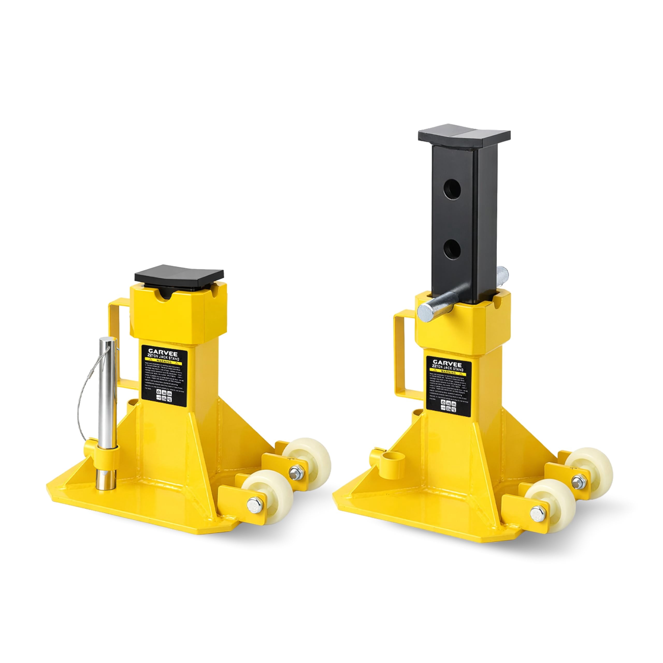 22 Ton Jack Stands,Heavy Duty Pin Type Car Jack Stand with Lock,2 Caster Wheels AndWide Base Safety Design for Supporting Trucks, Trailers and Equipment,Adjustable Height 13.8"-19.7",Yellow,1 Pair