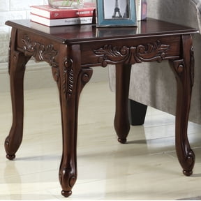 22" Traditional Dark Cherry Wood End Table with Ornate Detailing and Claw Feet, Brown Accent Table for Living Room