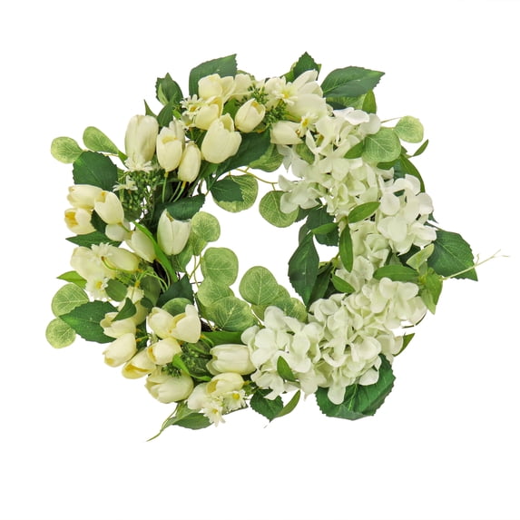 National Tree Company 22 inch Artificial Spring Wreath with Tulip and Buttercup Blooms, Realistic Floral Decoration for Front Door or Indoor Décor